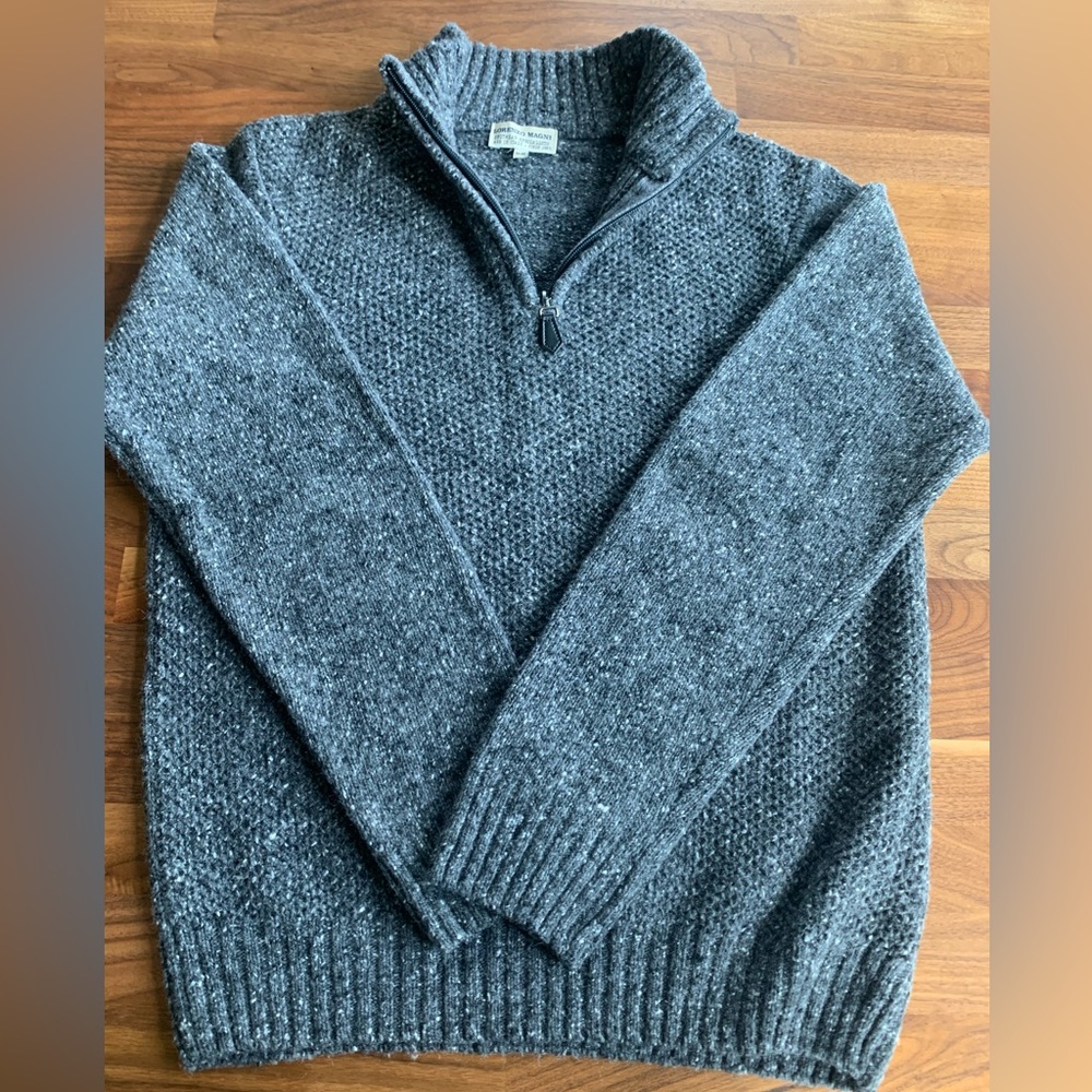 Beautiful Lorenzo Magni Men's Charcoal Zip-Up Sweater Fine Italian Wool Like New